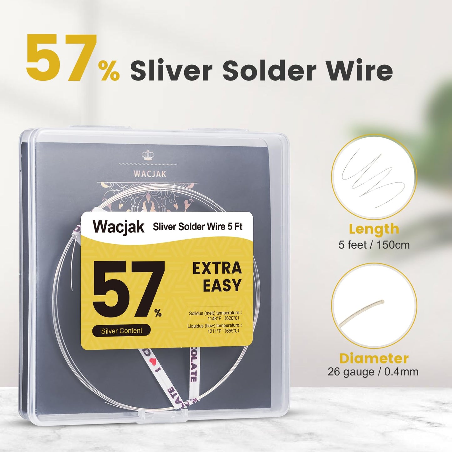 Wacjak 5 Feet Silver Solder Wire Extra Easy Silver Solder 26 Gauge for Jewelry Repair Silver Repair