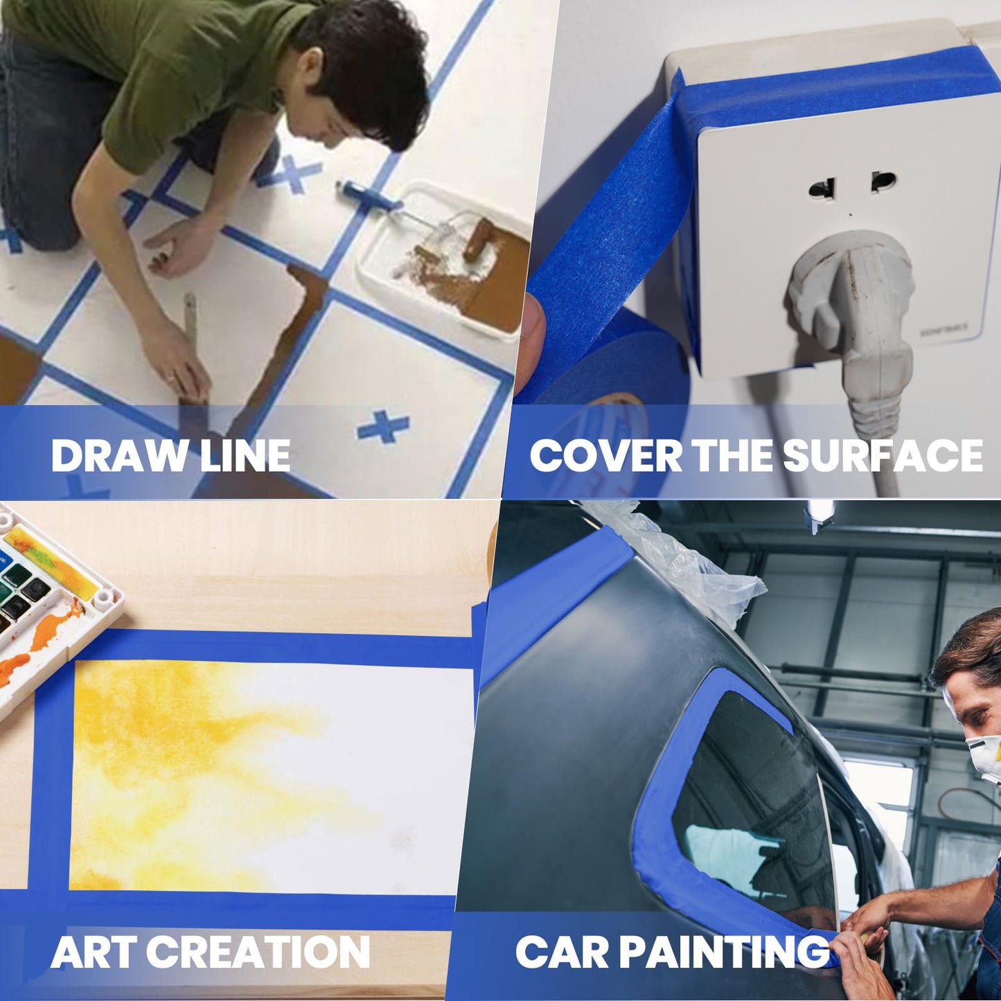 ADHES Upgrade Blue Painters Tape, Masking Tape for Painting 10 Rolls x 0.7 Inch x 60 Yards, Blue Paint Tape No Residue Outdoor Anti UV Multi Surface Use, Total 600 Yards
