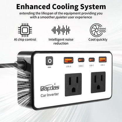 300W Car Power Inverter, DC 12V to 110V AC Car Outlet Adapter Plug, 24W Fast Charging USB-C&USB-A, Portable Charger Converter for Laptops, Phones