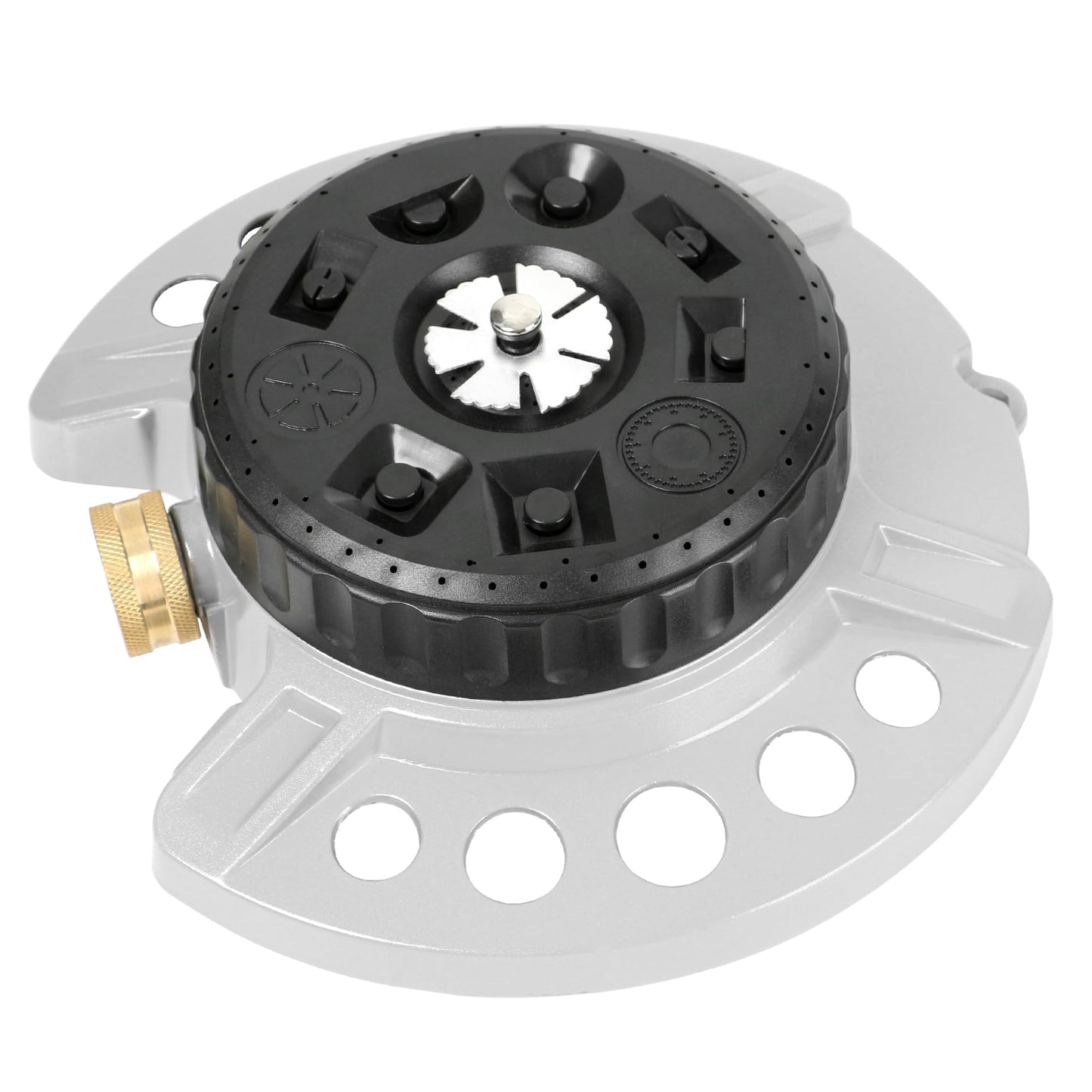 STYDDI Metal 9-Pattern Turret Lawn Sprinkler, 9 Pattern Garden Sprinkler with Heavy-Duty Metal Base, Great for Small, Shaped, Medium-Sized Yard Areas, Coverage Area Up to 1,022 Sq.Ft