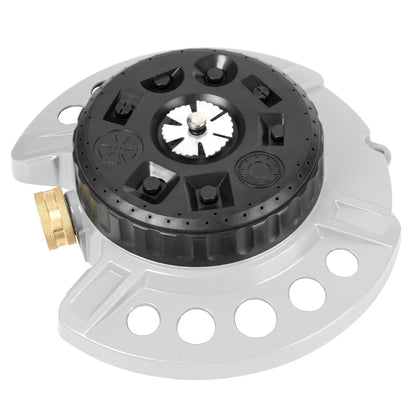 STYDDI Metal 9-Pattern Turret Lawn Sprinkler, 9 Pattern Garden Sprinkler with Heavy-Duty Metal Base, Great for Small, Shaped, Medium-Sized Yard Areas, Coverage Area Up to 1,022 Sq.Ft