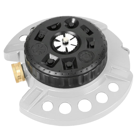 STYDDI Metal 9-Pattern Turret Lawn Sprinkler, 9 Pattern Garden Sprinkler with Heavy-Duty Metal Base, Great for Small, Shaped, Medium-Sized Yard Areas, Coverage Area Up to 1,022 Sq.Ft