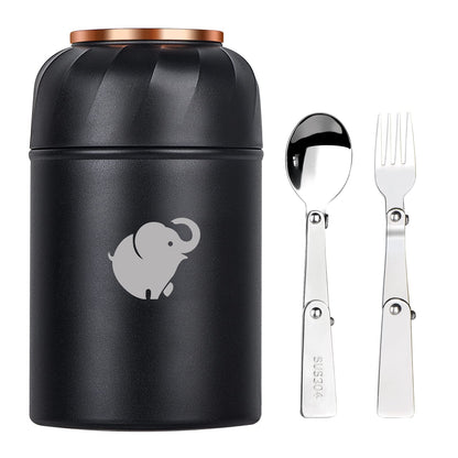 Thermo Food Container - Insulated Food Container With Foldable Fork& Spoon, Leak Proof Food Thermo, Portable Wide Mouth Soup Container With Handle For Outdoors Indoors Office Picnic (Black, 17OZ)