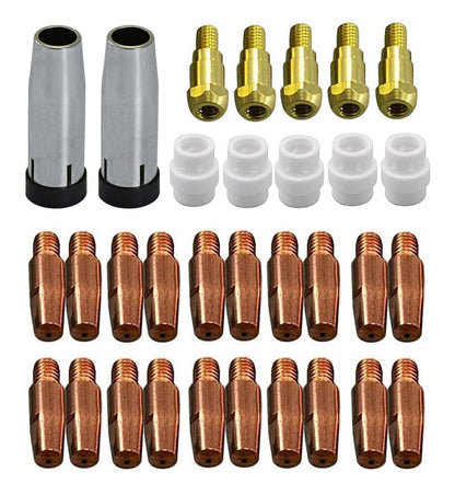 RIVERWELD MIG MAG Contact Tips M6 0.9mm 140.0169 Conical Cups Gas Nozzle 145.0080 Contact Tip Holder 142.0003 Gas Diffuser Ceramic 012.0183 for 24KD MB24 Co² Welding Torch 32pcs