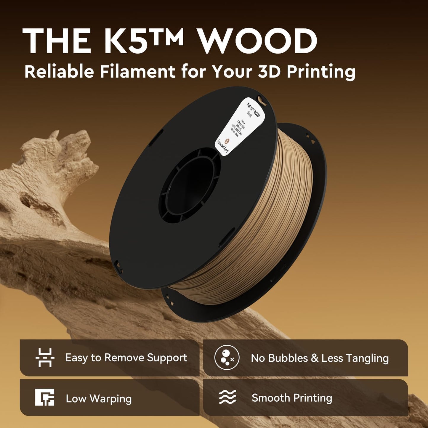 Kexcelled Real Wood Fiber PLA Filament 1.75mm,Natural Birch Wood PLA 3D Printer Filament 1kg Spool(2.2lbs), Compatible with Most FDM Printers