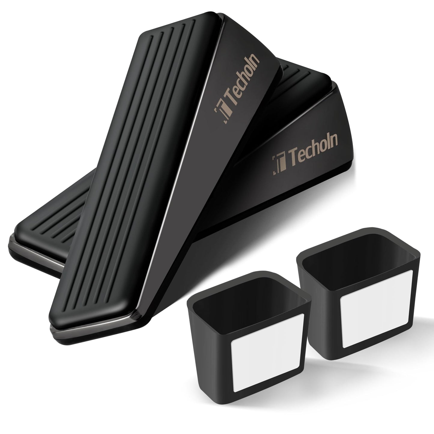 Techoln Door Stoppers, Heavy Duty Door Stop Wedge, Metal Doorstops for All Floor Surfaces (2, Frosted Black)