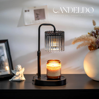 Candeldo Candle Warmer Lamp with Timer: Black Candle Warming Lamp with 2 Bulbs Height Adjustable Wax Melt Dimmable Home Decor for Women