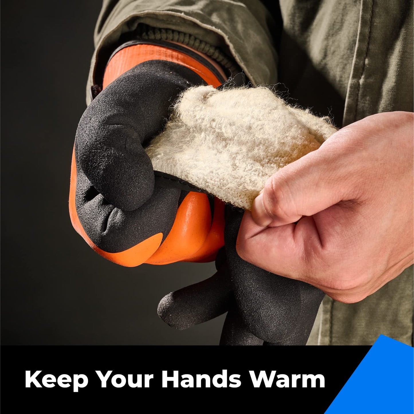 100% Waterproof Gloves for Men and Women, Winter Work Gloves for Cold Weather, Touchsreen, Thermal Insulated Freezer Gloves, With Grip, Orange, Large