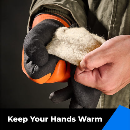 100% Waterproof Gloves for Men and Women, Winter Work Gloves for Cold Weather, Touchsreen, Thermal Insulated Freezer Gloves, With Grip, Orange, Large