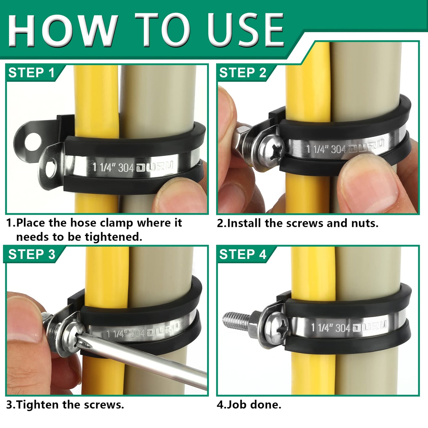 OURU 56PCS Cable Clamps Assortment Kit,6 Sizes—1/4" 5/16" 3/8" 1/2" 5/8" 3/4" Stainless Steel Rubber Coated Cushioned Insulated Cable Clamp,Automotive Cable Wire Clamps,Pipe Clamps,Metal Clamp