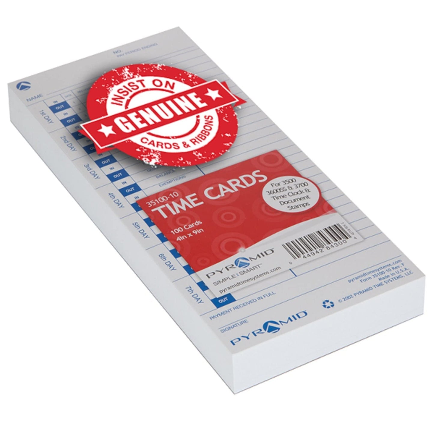 Pyramid 35100-10 Time Cards for use with All Side-Loading Time Clocks, 100/Pk