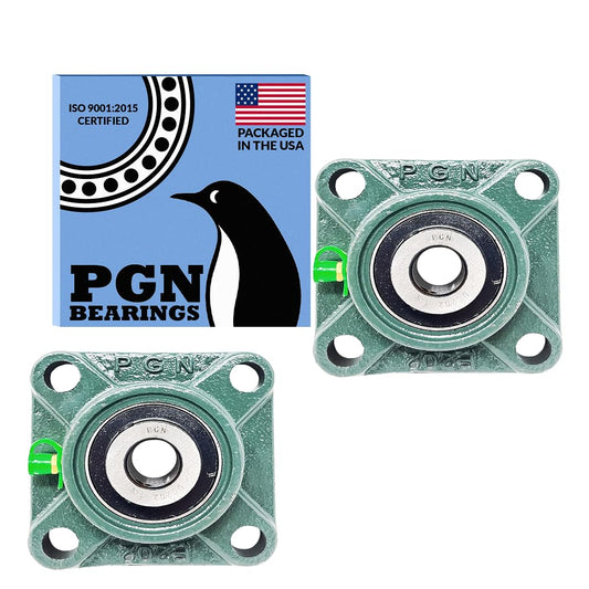 PGN UCF202-10 Pillow Block Bearing - Pack of 2 Square Flange Mounted Pillow Block Bearings - Chrome Steel Bearings with 5/8" Bore - Self Alignment