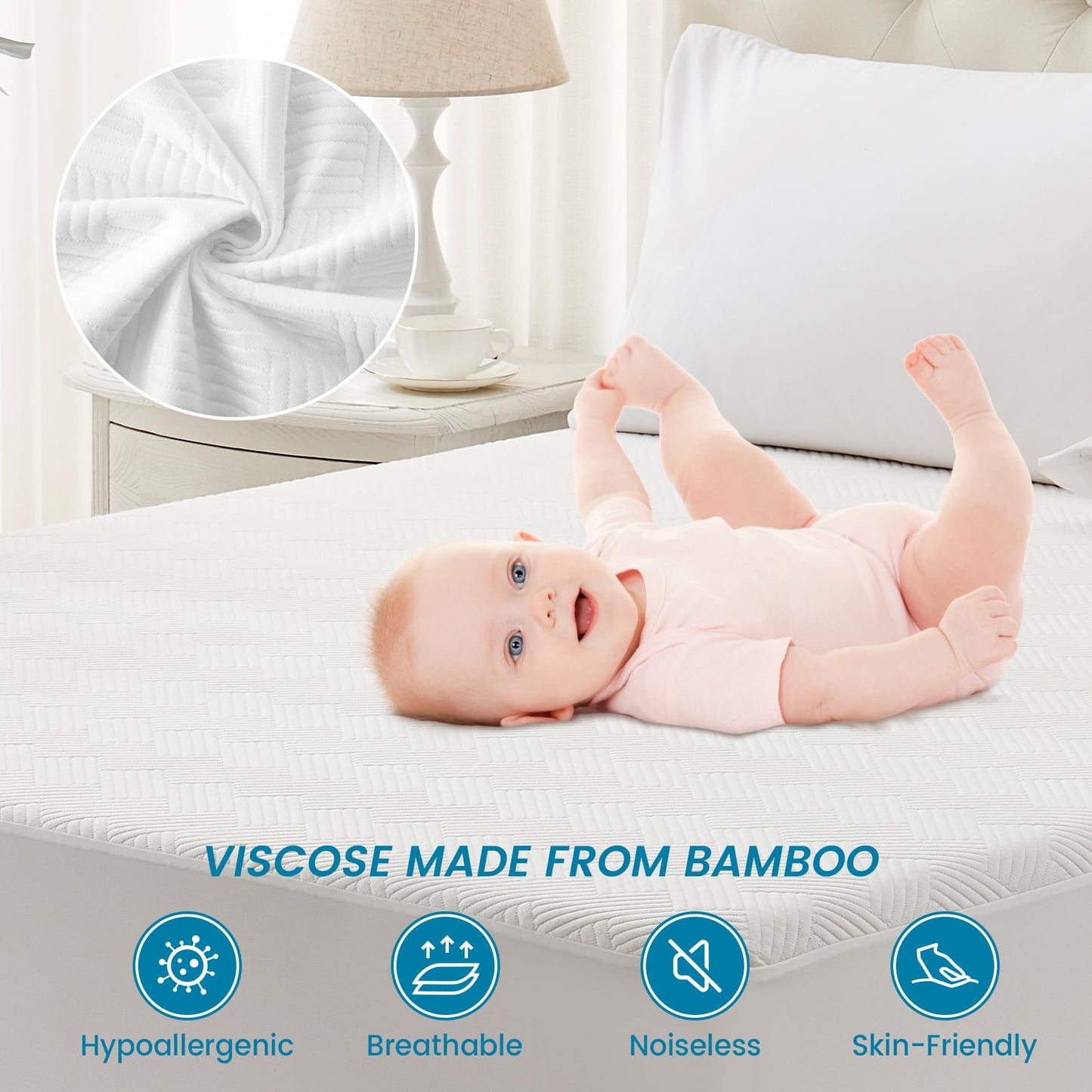 Cozymaker Queen Mattress Protector, Cooling Viscose from Bamboo Mattress Cover Fitted 8"-21" Deep Pocket, 100% Waterproof Soft Breathable Mattress Pad Protector Noiseless Washable
