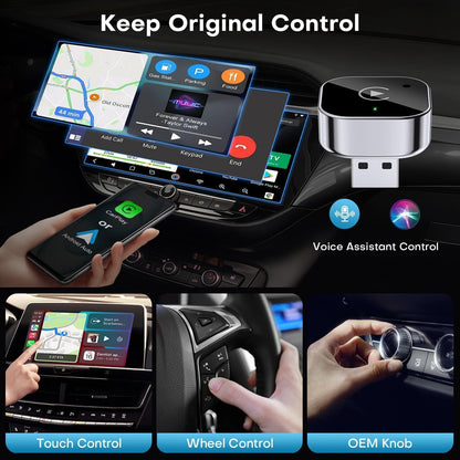 Wireless CarPlay Adapter for iPhone, 2026 Upgraded 2 in 1 Android Auto Wired Wireless Adapter, CarPlay to Device Mini T-Shaped for Car USB//Type-C Plug and Play, Fast & Stable