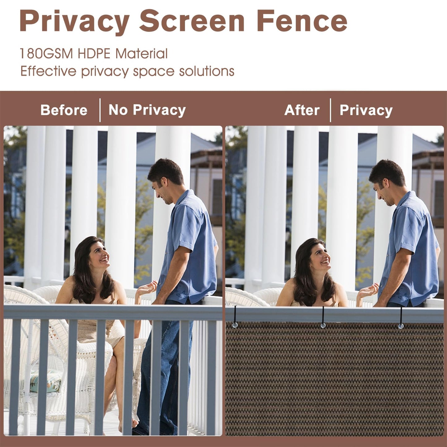 SUNNY GUARD 3'x10' Brown Balcony Deck Privacy Screen Fence, Apartments Railing Screen, Heavy Duty Wind Screen for Outdoor,Backyard,Patio,Deck Privacy