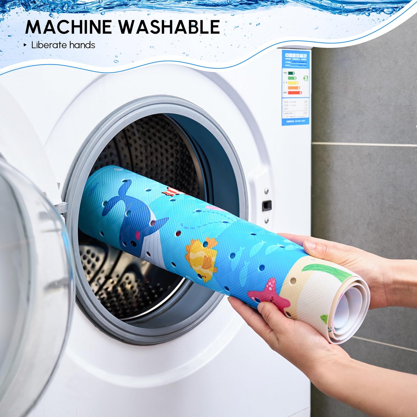 Bath Mats for Tub Kids, Baby Toddler - Large Cartoon Non-Slip Bathroom Bathtub Anti-Slip Shower Mats for Floor 40x16 Inch, Machine Washable XL Large Size Bathroom Mats (Whale)
