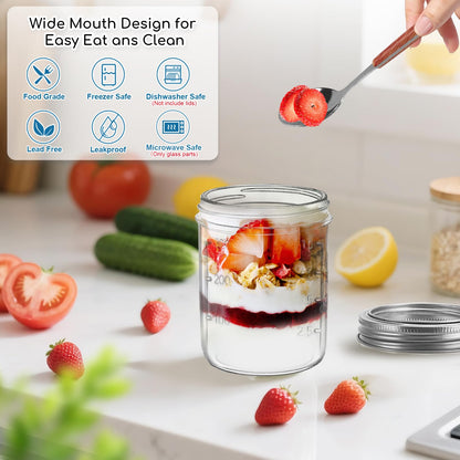 shopwithgreen Overnight Oats Jars with Lids（16oz+4oz 4 Pcs）Dual-Laryer Chia Pudding Jar with Dry and Wet Separation, Yogurt Parfait Contianer for Oatmeal Cereal Nut Fruit, Glass Meal Prep Jars