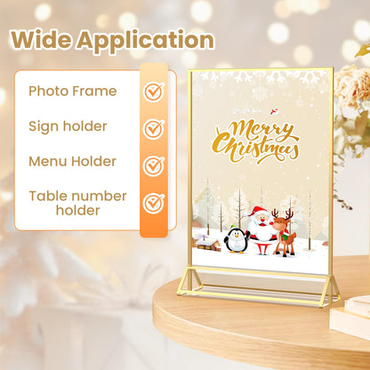 YOAEAILY Acrylic Sign Holder 8.5X11 Gold Frames Double-Sided Gold Picture Frames Flyer Holder for Menu Holder Wedding Table Number Holder Photo Frames with Double Sided Stickers-3 Pack