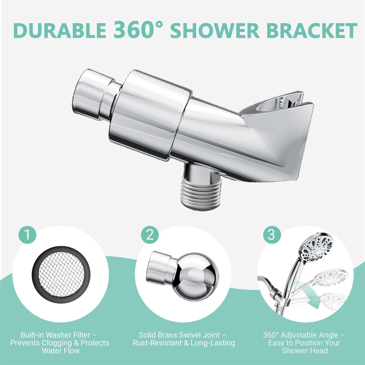 Handheld Shower Head with Hose – 5-Spray High-Pressure Hand Held Shower, Anti-Clog Water-Saving Shower Head, 70" Long Hose, 360° Adjustable Wall Brackets, Easy DIY Install