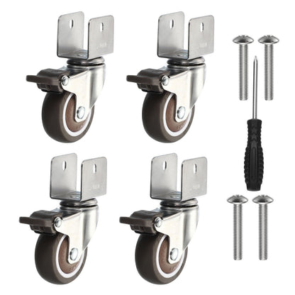 PATIKIL 2" Swivel Caster Wheels with 1" U Bracket, 4 Pack 360° Rotation Swivel Wheel with Brake Total Load 165lbs Locking Caster for Cabinet Furniture Table Replacement