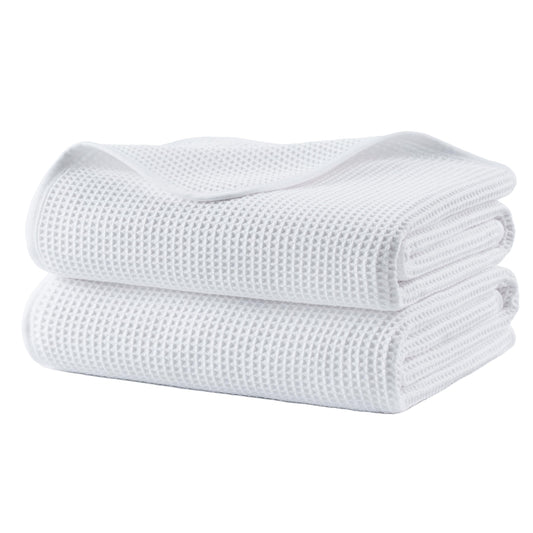 POLYTE 380 GSM Microfiber Oversize Quick Dry Lint Free Bath Towel, 60 x 30 in, Set of 2 (Waffle Weave)
