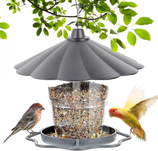 Bird Feeders for Outdoors, Hanging Bird Feeder, Transparent Feeding Station for All Year Rooms, Grey