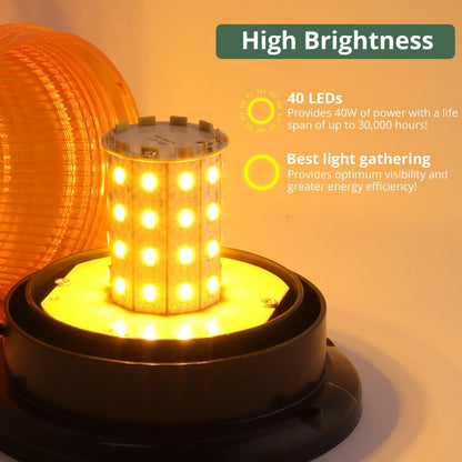 EYPINS Magnetic Flashing Beacon Light 40 LEDs Amber, Waterproof Car Truck Emergency Warning Light, Safety Rooftop Strobe Beacon Lights for Truck Car Forklift 12V/24V with 16FT Cable