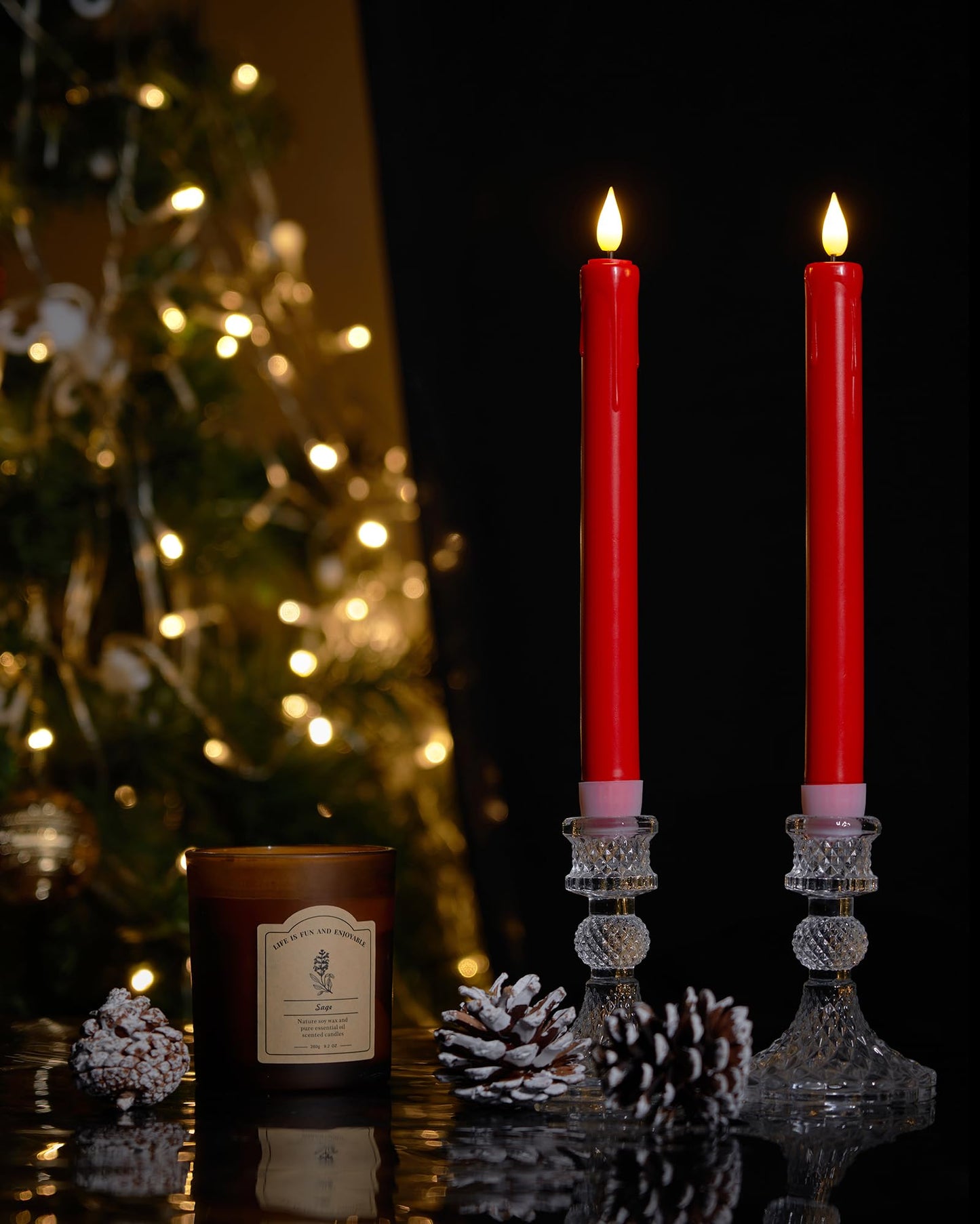 AMAGIC 6 Pack Flameless Taper Candles with Remote, Timer, Battery Operated CandleSticks with Flickering Light, Plastic Led Window Candles, 9.6 Inches for Halloween Christmas Decoration