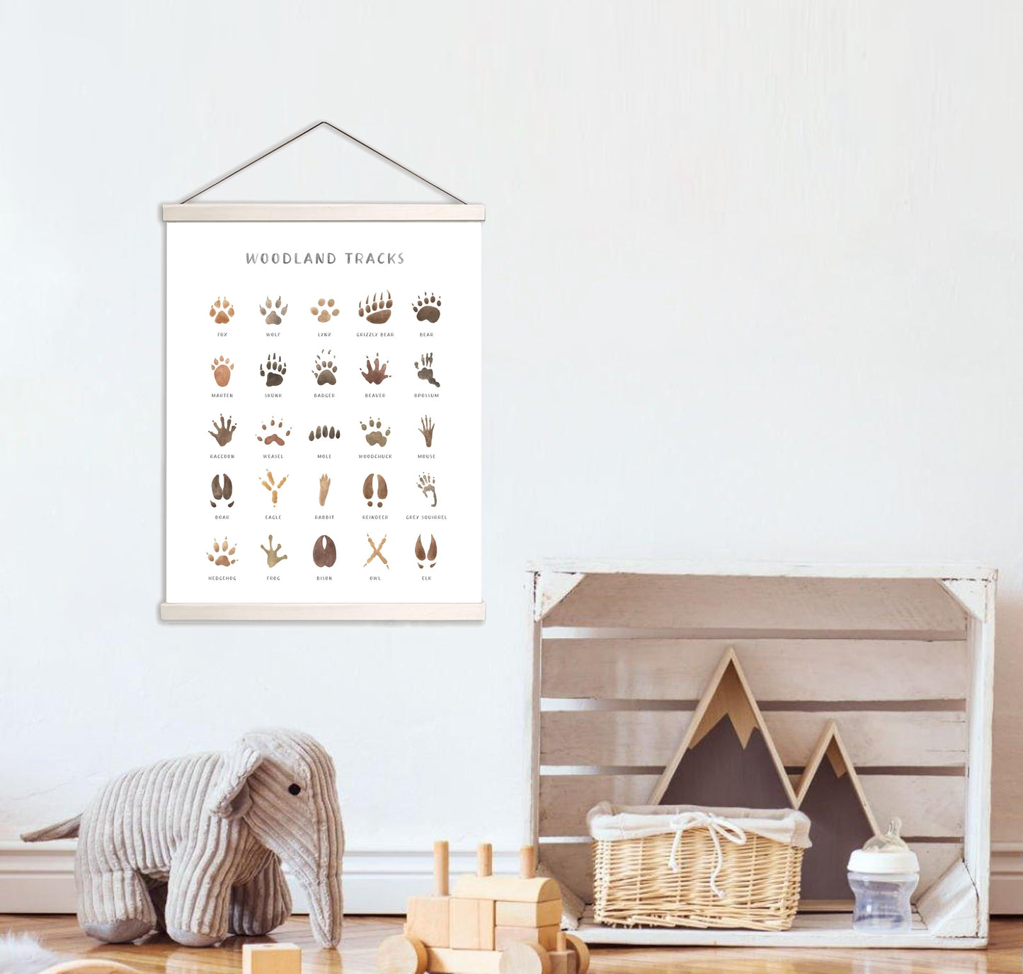 AWISBI Woodland Animal Tracks Hanging Poster, Woodland Nursery Decor 16x20 Inch, Animal Tracks Canvas Artwork, Forest Nursery Decor, Boy Nursery Wall Decor For Kids