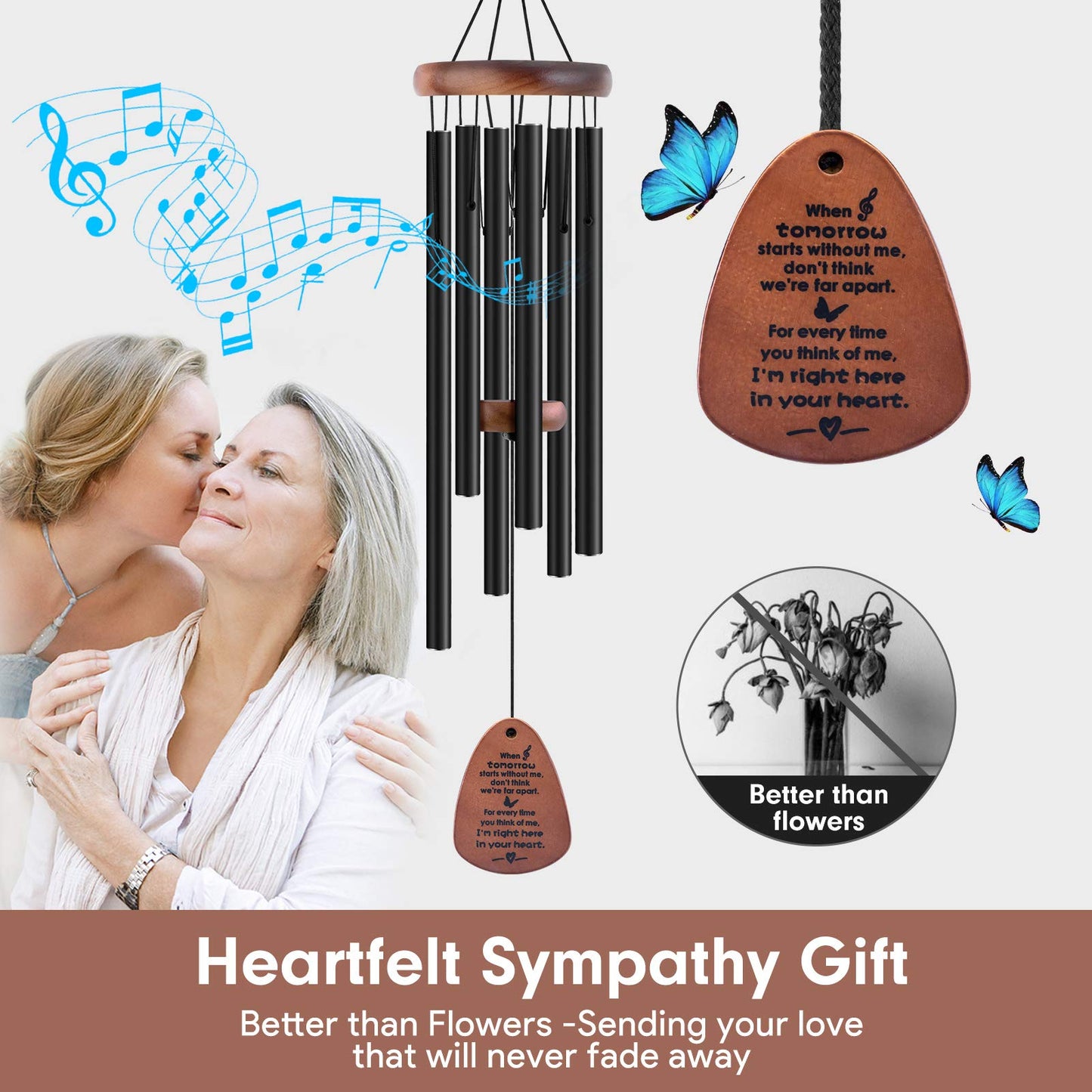 YOUNTASY Sympathy Wind Chimes, Memorial Wind Chimes for Loss of a Loved One Prime, Bereavement/Memorial Gifts/Sympathy Gift in Memory of Loved One Loss of Mother Father Condolence Remembrance 32 Inch
