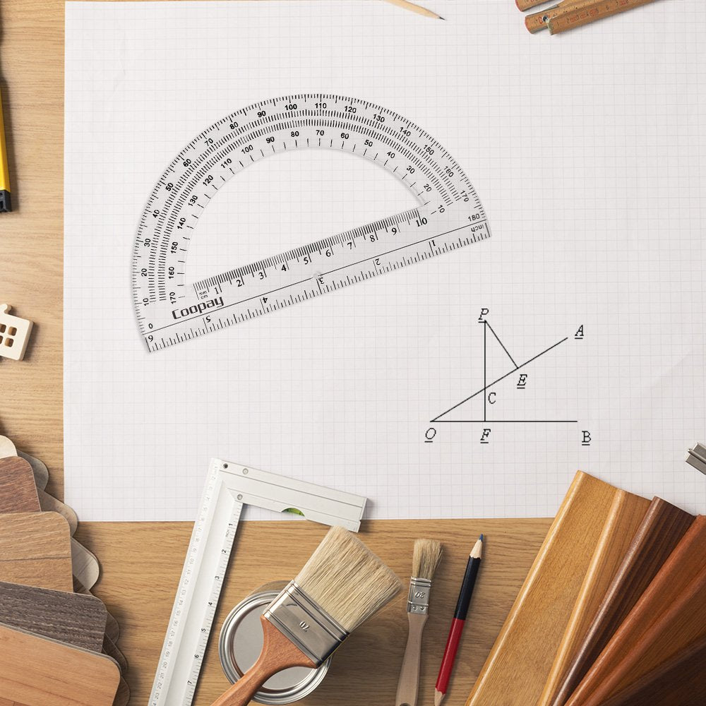 Coopay 48 Pack Plastic Protractors Student Math Clear Protractor Set 180 Degrees for Angle Measurement, 6 Inches