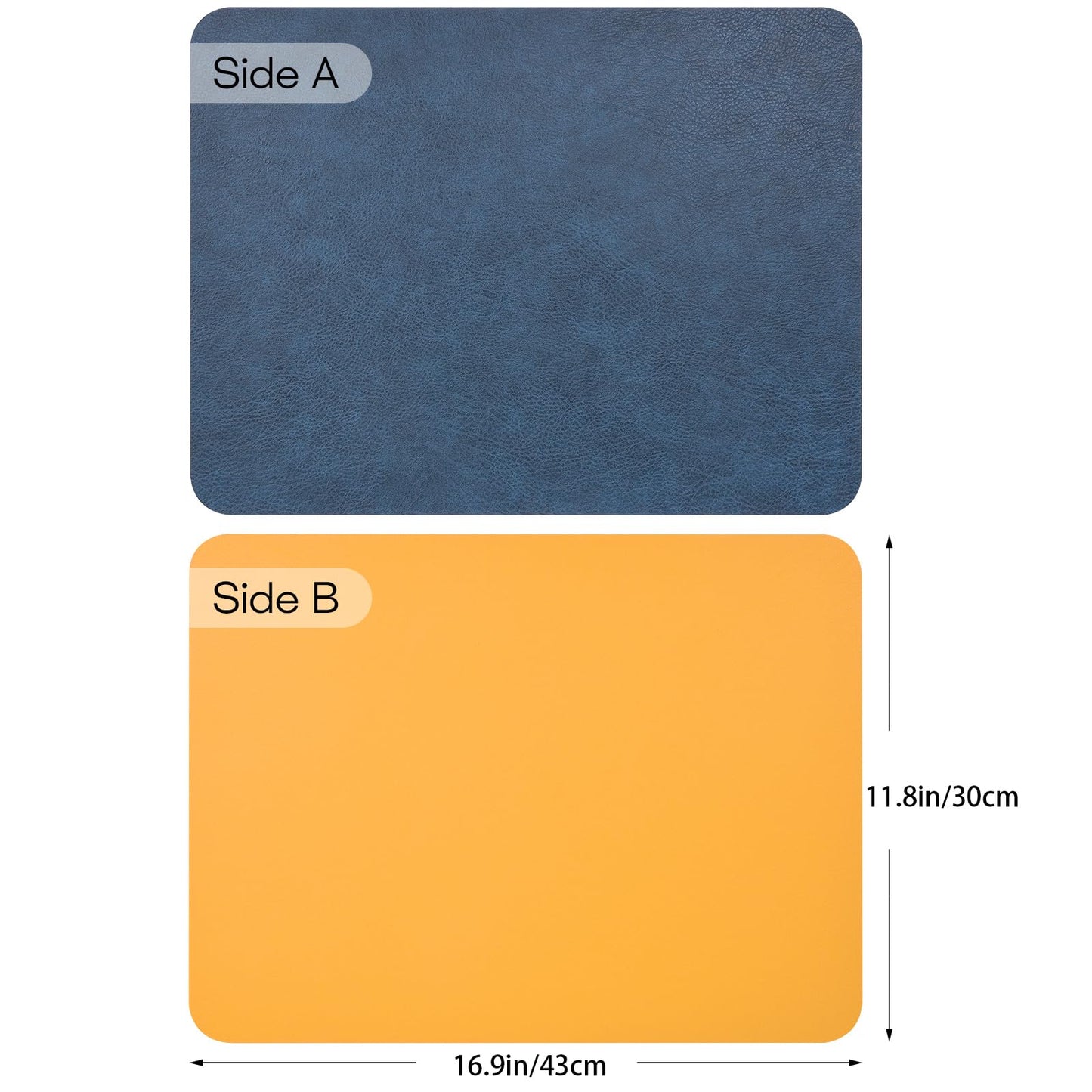 APLKER Leather Placemats Set of 6 Table Mats Heat Resistant Dual Sided Place Mats, Waterproof Wipeable Dining Vinyl Table Mats Set of 6 for Home Party Outdoor,16.9 x 11.8 inch - Navy/Yellow