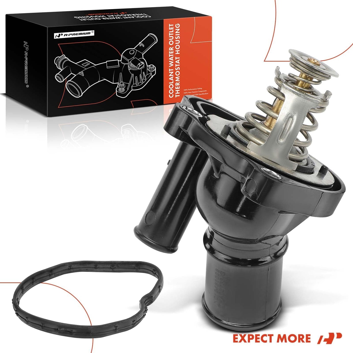 A-Premium Engine Coolant Thermostat and Housing Assembly Compatible with Ford, Mazda, Mercury, Lincoln Vehicles - 2003-2022 - Escape, Focus, Fusion, Ranger, 3, 5, 6, Tribute, Mariner, Milan & More