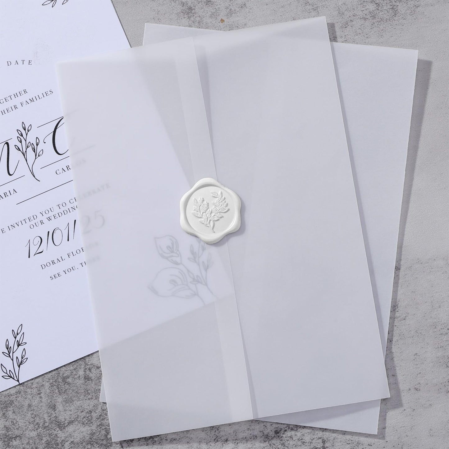 UNIQOOO 70 Pack Frosted Vellum Jackets for 5x7 Invitations, Luxury Pre-Folded Vellum Paper, 115GSM Wedding Envelopes