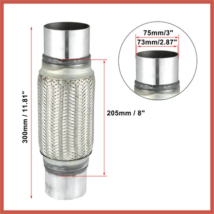 ACROPIX 3"x8"x11.81" Car Exhaust Flexible Pipe Tubing Universal Exhaust Joint with Welding Extension Pipe Stainless Steel Silver Tone Car Parts