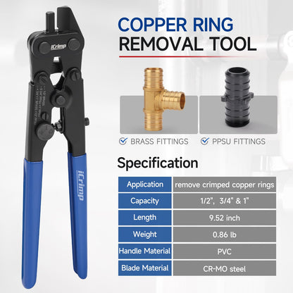 iCrimp PEX Ring Cutter Removal Tool for 1/2" 3/4",1" Copper Ring Decrimping Tool