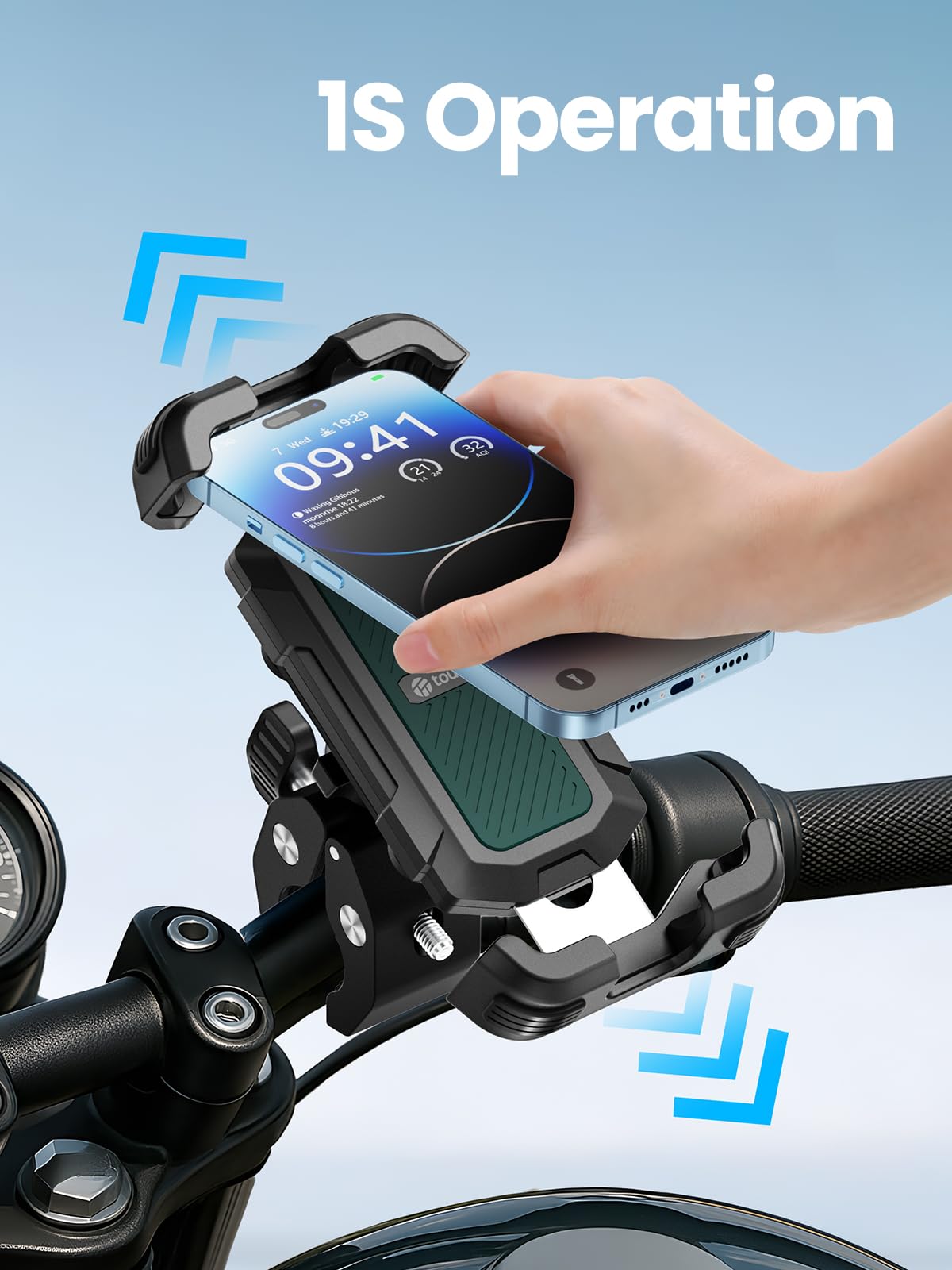 Tounee Bike Phone Mount Holder with Dual Vibration Dampener - Quick Release Handlebar Clip for Bicycle/Cycling, Upgraded Anti-Shock Design Fits iPhone 16/15/14 Pro Max & 4.7-6.7" Phones (Green)