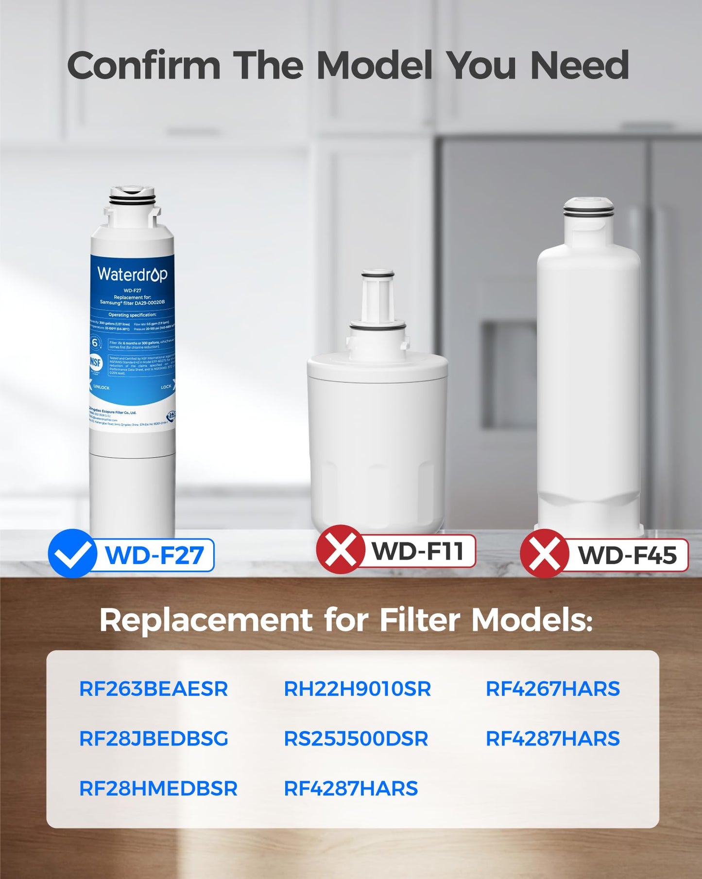 Waterdrop DA29-00020B Replacement for Samsung Water Filter HAF-CIN/EXP, DA29-00020B, HAF-CIN, DA29-00020B-1, RF28HMEDBSR, RF263BEAESR, RS25J500DSR, RF263TEAESG, HDX FMS-2, DA97-08006A-1, 3 Filters