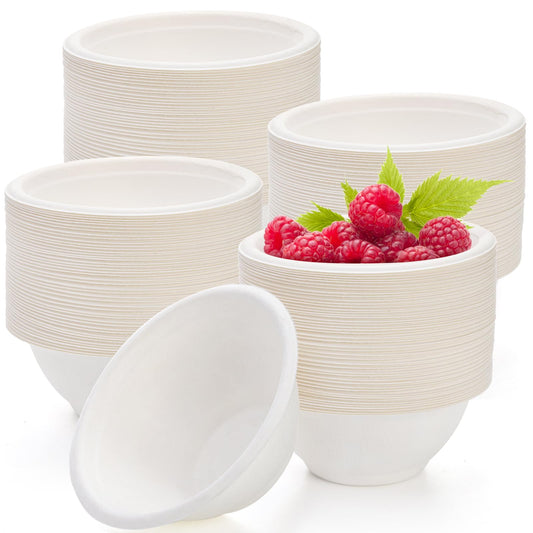 Yesland 250 Pack 8 oz Natural Sugarcane Bowls, White Small Disposable Paper Bowls Bagasse Soup Bowls, Microwave Chili Bowls for Salad, Dessert, Snack, Hot Soup