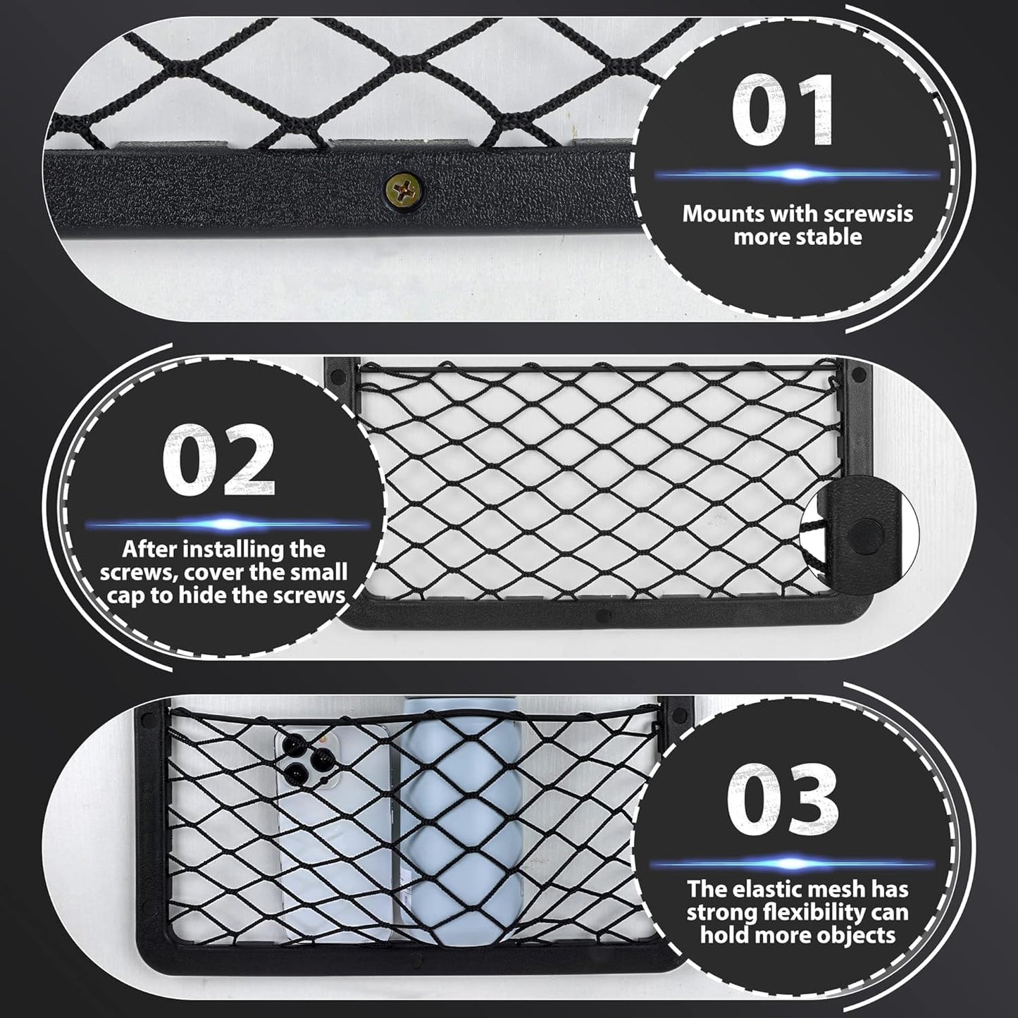 4 Pcs Storage Nets for Campervans, Elastic Trunk Storage Bag with Plastic Frame,Van Motorhome Caravan Boat Car Storage Solutions Accessories for Storing Phone/Water Bottle/Toiletry, 14 * 7.3in