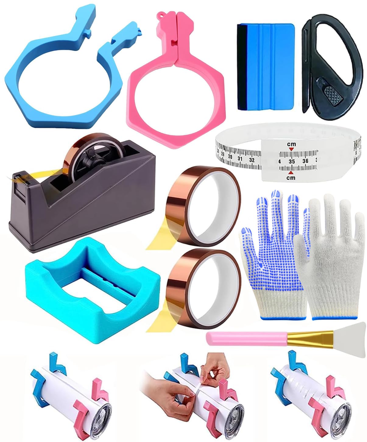 Sublimation Tumblers Pinch Kits, Perfect Tumbler Clamp for 20 Oz Sublimation Blanks Tumblers Pinch Perfect Clamp Grip Tool, Heat Transfer Tape Dispenser,Desktop Heat Tape Dispenser(Blue, Pink)