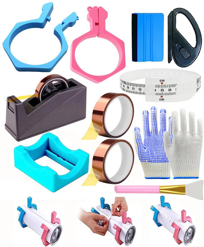 Sublimation Tumblers Pinch Kits, Perfect Tumbler Clamp for 20 Oz Sublimation Blanks Tumblers Pinch Perfect Clamp Grip Tool, Heat Transfer Tape Dispenser,Desktop Heat Tape Dispenser(Blue, Pink)