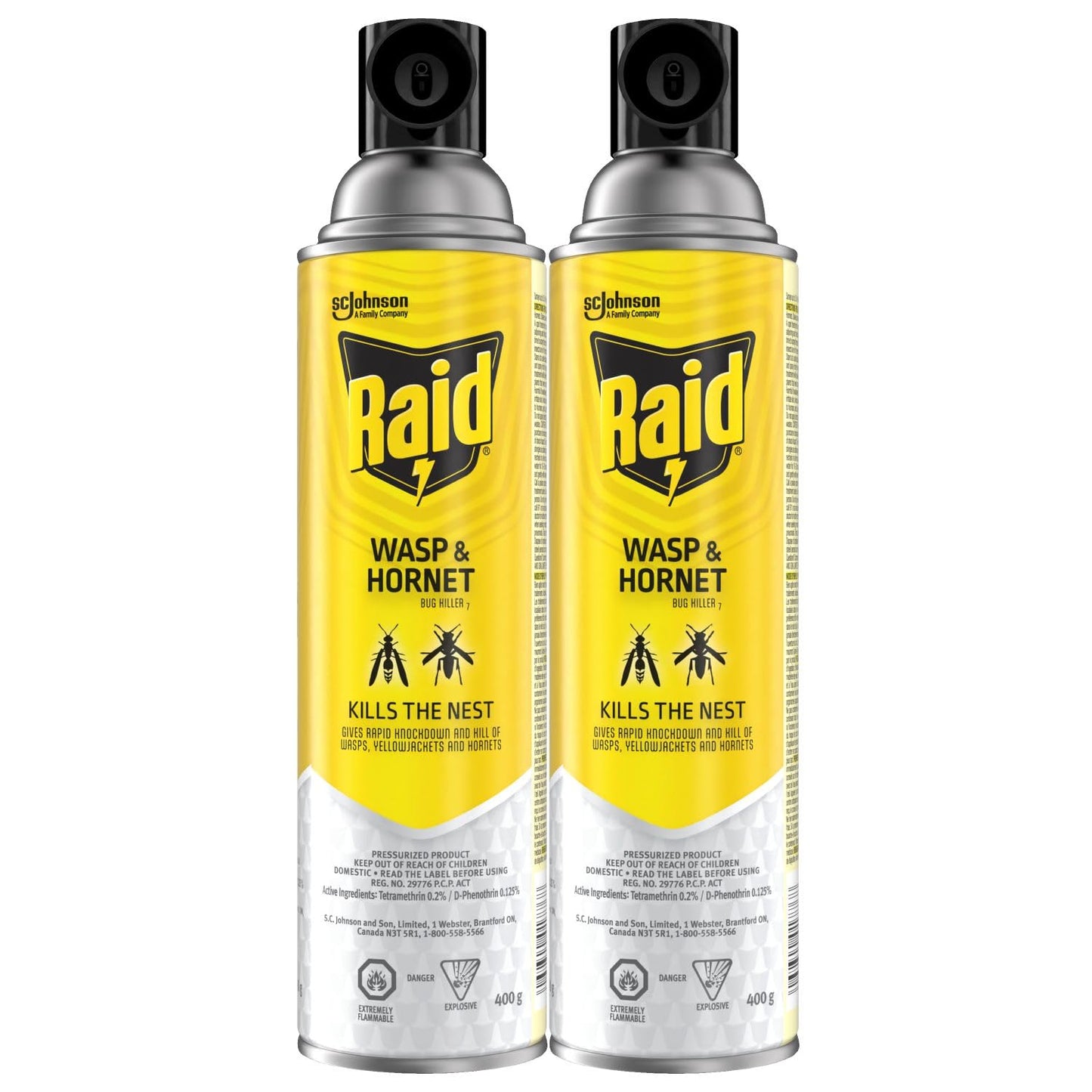 Raid Wasp and Hornet Killer, Wasp Killer Spray for Home Use Kills Bugs and Nests on Contact, Including Paper Wasps, Yellow Jackets, Mud Daubers and More, 400g (Pack of 2)