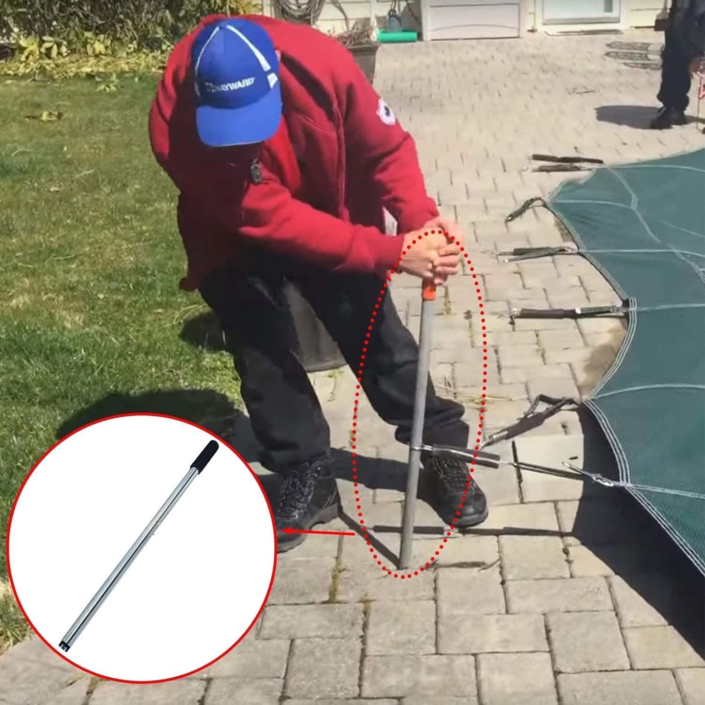 Poweka Safety Cover Installation and Removal Rod Tool for Inground Swimming Pools-Pool Cover Pole-26-1/2inch