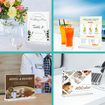 ADColor Acrylic Sign Holder 8.5 x 11 Vertical, Double Sided Clear Stand for Desktop Display Brochure Flyer Ad Poster, Plastic Table Document Menu Sign Holder for Picture Photo Frame, Office School Commercial Use-3pack