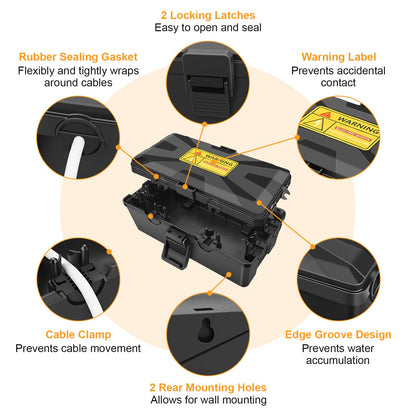 Preciva Medium Waterproof Electrical Connection Box (10.2 * 5.9 * 3.5 inch) Outdoor Electrical Enclosure Box, IP54 Waterproof for Extension Cables, Holiday Lights, Decorative Lights, Timer Plug