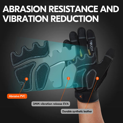 Vgo 1 Pair Heavy Duty Mechanic Gloves, Work Gloves, Impact Reducing, Touchscreen (Size L, Black, SL8849)