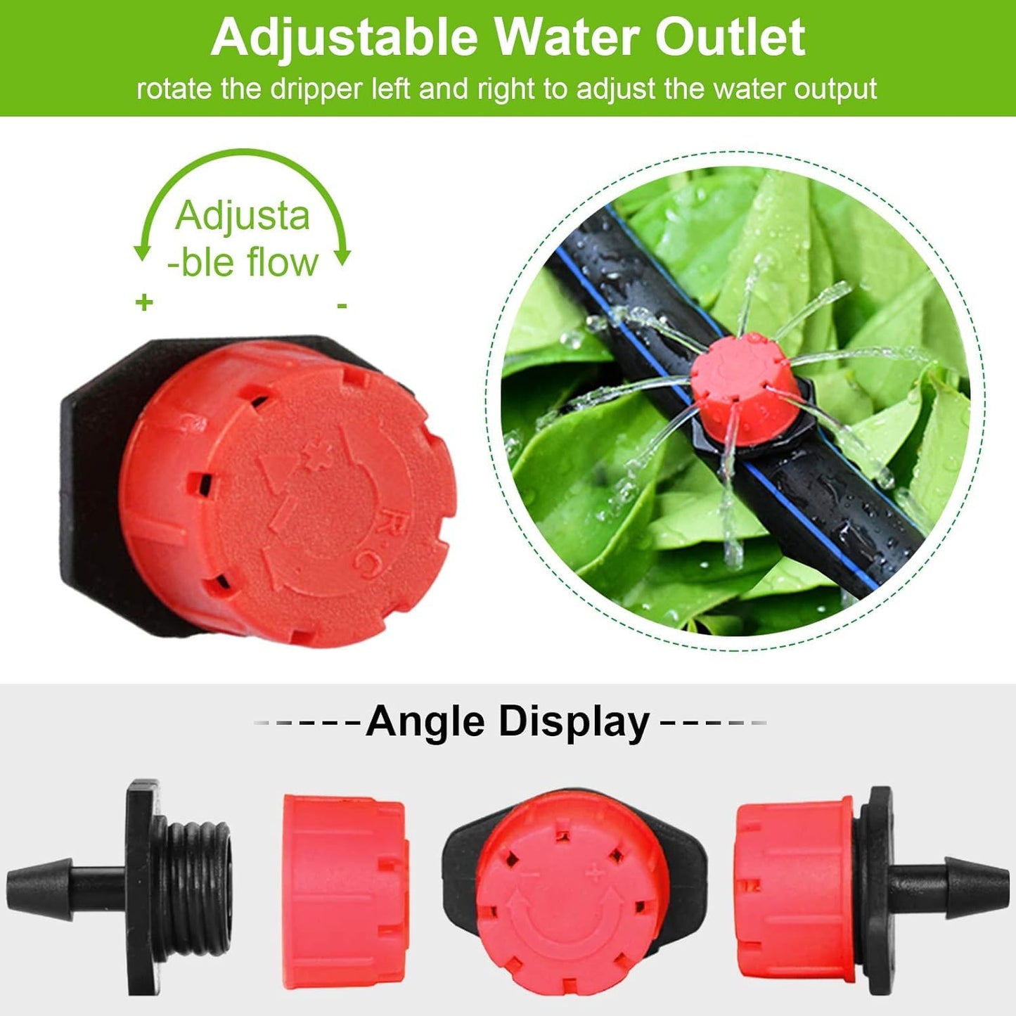 Rolcoassuns 200Pcs Adjustable Drip Irrigation Emitters, 1/4Inch Adjustable Micro Drip Irrigation System Watering Sprinklers Anti-Clogging Emitter Dripper Garden Supplies (Red)