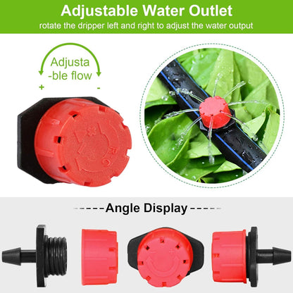 Rolcoassuns 200Pcs Adjustable Drip Irrigation Emitters, 1/4Inch Adjustable Micro Drip Irrigation System Watering Sprinklers Anti-Clogging Emitter Dripper Garden Supplies (Red)