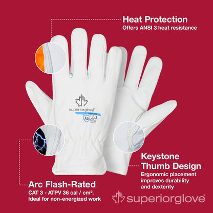 Superior 378GKTFG Grain Goatskin Leather Drivers Glove with Keystone Thumb and Kevlar/Glass Lined Size M